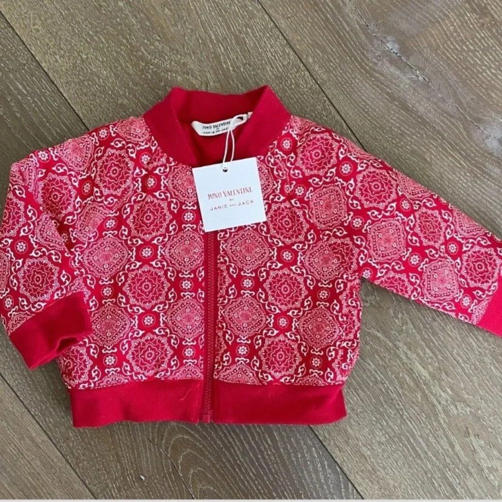 NWT JUNO VALENTINE BY JANIE & JACK CANDY RED BANDANA BOMBER‎ JACKET SZ 6-12 M